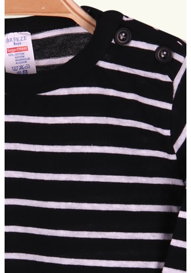Breeze Erkek Bebek Uzun Kollu Tişört Patlı Çizgili 9 Ay-3 Yaş, Siyah-siyah Siyah
