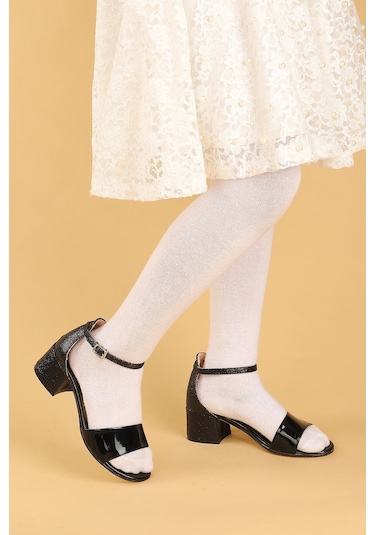 Kiko Kids 768 Ayna Kum Günlük Kız Çocuk 3 Cm Topuklu Sandalet Ayakkabı Siyah 001