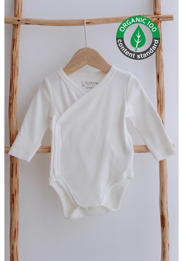 Lilabio %100 Pamuk Kendinden Eldivenli Uzun Kollu Kaşkorse Kimono Bebek Body Ekru