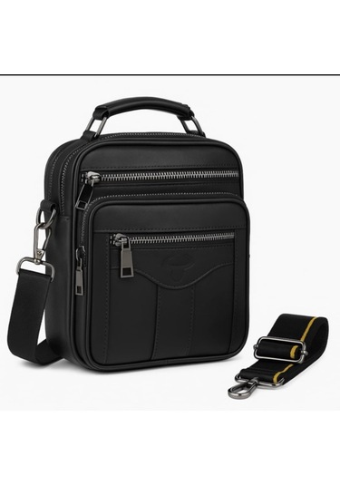 Newish Polo Hakiki Deri Postacı Kasalı El Ve Omuz Çantası-büyük Siyah