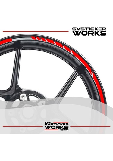 Motosiklet Jant Şeridi Jant Sticker Dekor Model Parçalı Desen Sticker Set Kırmızı