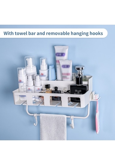 Ulzyvf Yapışkan Ve Tutucu Sepeti Şampuan Sabun Rayları Rafı Organizer Monte Kancalar İle Havlu Gerektirmeyen Fonksiyonlu Duvara Duş Depolama Delme Çok Çıkarılabilir Beyaz Banyo Banyo Askısı Jb Beyaz