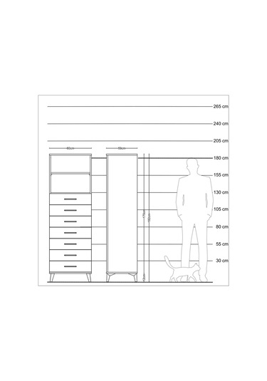 Kronos Dolap 2 Raflı 7 Çekmeceli 60x59x182 Aytaşı-çam Aytaşı