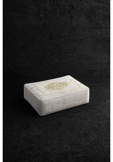 Laura Kadife Gold Nakışlı Hurç Orta Boy 40x40x20 Cm Çeyizlik Nişan Düğün Gelin Bohçası Beyaz