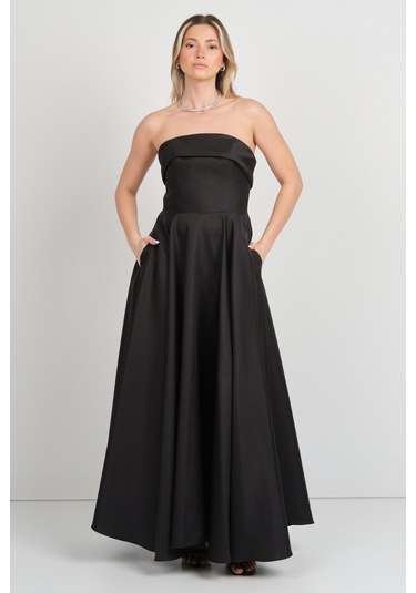 Doridorca Kadın Straplez Uzun Abiye Elbise 6068 Siyah Siyah