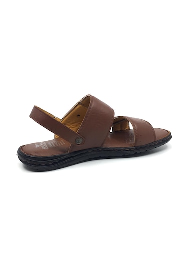 Luis Figo %100 Hakiki Deri Ortopedik Erkek Büyük Numara Sandalet Terlik 40-48 Taba