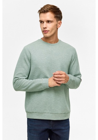 Süvari Bol Kesim O Yaka Melanj Desenli Waffle Sweatshirt Yeşil Y03