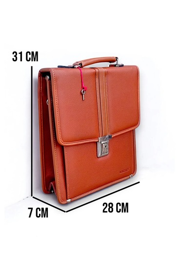 Deri Evrak Çantası Anahtar Kilitli A4 Uyumlu Taba