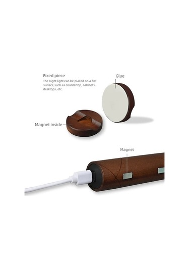 Ulzyvf Ahşap Gece Lambası - 3 Renk, Manyetik Taban, Şarj Edilebilir Beyaz, 2'li Paket Beyaz