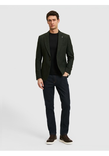 Cacharel Koyu Yeşil Slim Fit Yün Karışımlı Flanel Ceket Yesıl