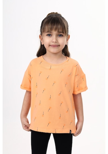Toontoy Kids Toontoy Kız Çocuk Baskılı Tişört Oranj