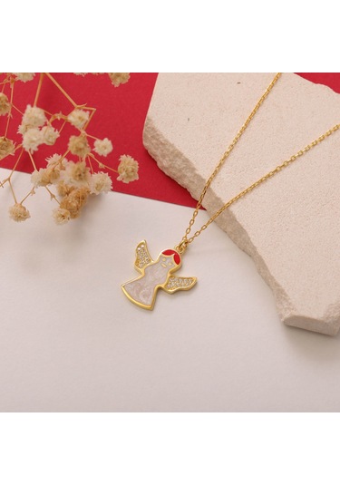 925 Ayar Gümüş Beyaz Mineli Melek Kolye Gold