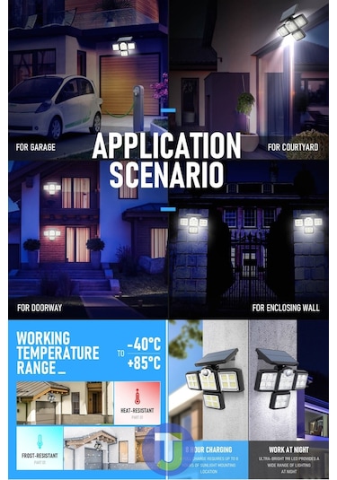 Technojet Güneş Enerjili Kumandalı Hareket Sensörlü Solar Bahçe Aydınlatma Ve Sokak Lambası 198 Led