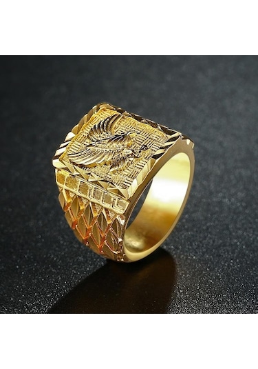 1 Adet Erkek Moda Altın Kaplama Punk Rock Kartal Yüzük Hip Hop Yüzük Lüks Parmak Takı 8 Altın