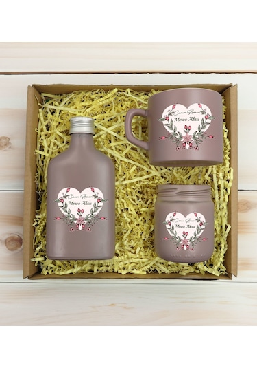 Bk Gift Kişiye Özel İsimli Dtf Anne Temalı Mat Gri Kahve Fincanı & Kolonya & Mum Hediye Seti-5, Anneye Hediye, Anneler Günü Hediyesi Kobitmeyencom3096