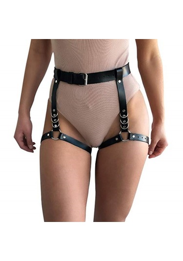 Suntek Bayan Deri Jartiyer Kemer Bel Bandı Clubwear Demeti Askısı Siyah