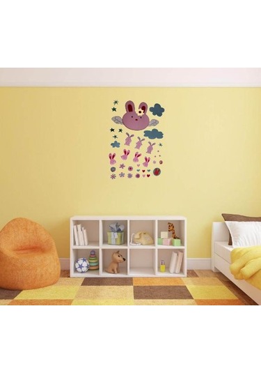 Duvar Süsü Sticker 2 Adet Tavşan Desenli Pvc 70x50x0,5cm