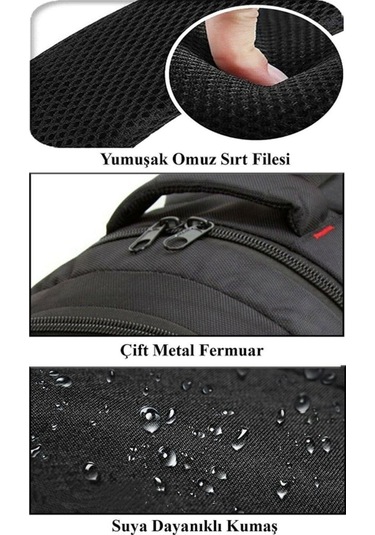 Newish Polo Suya Dayanıklı Unisex Siyah Laptop Notebook Bölmeli Sırt Çantası Okul Seyahat Spor - Unisex Siyah