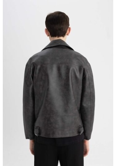 Defacto Slim Fit Polo Yaka Suni Deri Ceket Mont C5748AX24AUBN338 Kahverengi