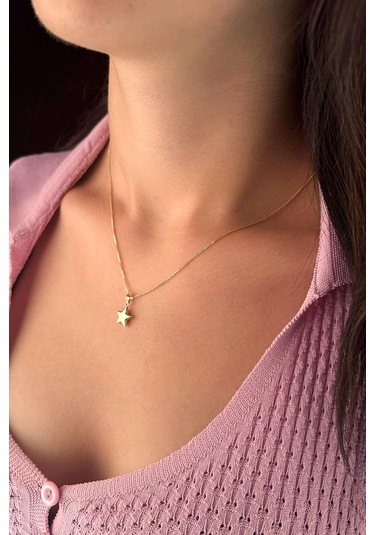 Fiyonk Kuyumculuk 14 Ayar Altın İpek Zincir Yıldız Kolye 001
