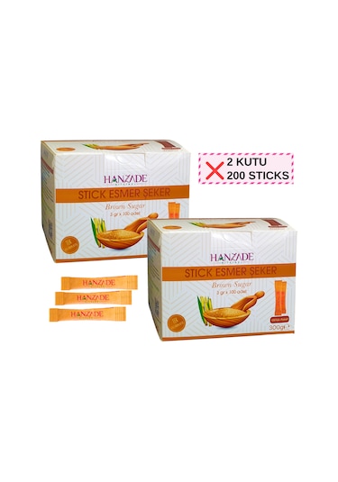 Hanzade Bitkisel Stick Esmer Şeker 100 Sticks 2 x 300 G