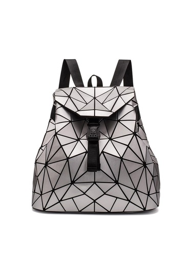 Kadın Sırt Çantası Kız Öğrenci Okul Çantası Holografik Lazer Geometri Seyahat Çantası Tasarımcı Kadın Sırt Çantası Black Siyah