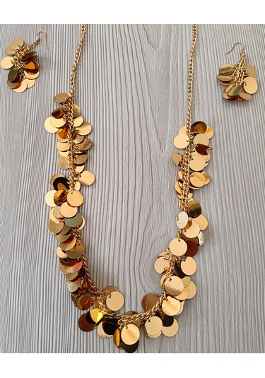 Pullu Tasarım Kolye Küpe Gold