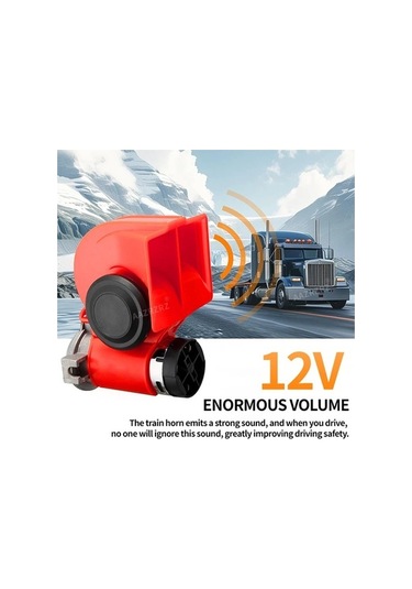 Pazly 12v Kamyonlar İçin Uygun Kırmızı Tek Parça Çift İpli Tren Salyangoz Pnömatik Korna Süper Büyük Hacimli Araba Kornası Kompresörle Donatılmış