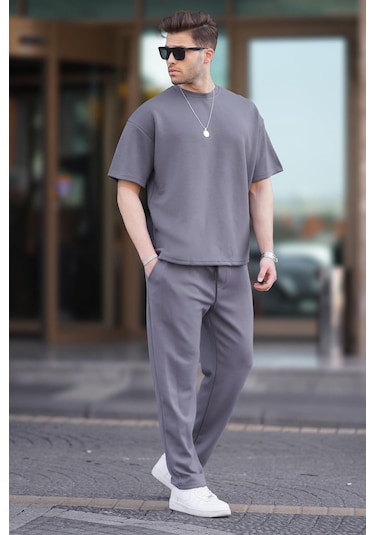Madmext Füme Oversize Kısa Kollu Eşofman Takımı 5954-füme Füme