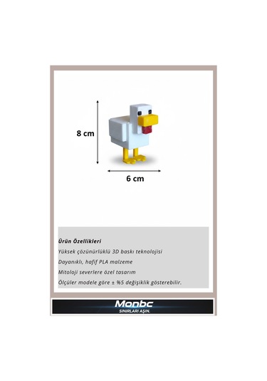 Monbc Minecraft Tavuk 3d Tasarım Dekoratif Biblo, Hediyelik Ve Ev Ofis İçin Şık Aksesuar