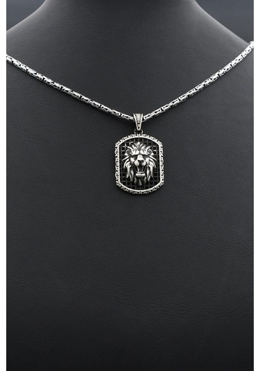 Aslan Figürlü 925 Ayar Gümüş Kolye Kral Zincir 2mm 902430 Gümüş