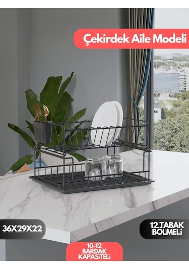 Suntel İki Katlı Modüler Tabaklık Bulaşıklık Mat Siyah