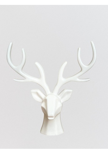 Geyik Heykeli, Büst, Beyaz Renkli El Yapımı Dekoratif Obje, Ev Dekoru