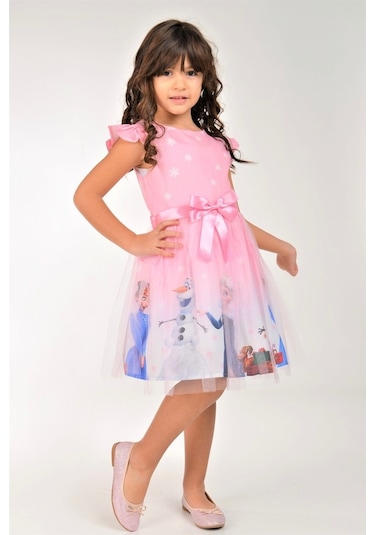 Buse&Eylül Bebe Pembe Elsa Karlar Kraliçesi Kız Çocuk Elbisesi