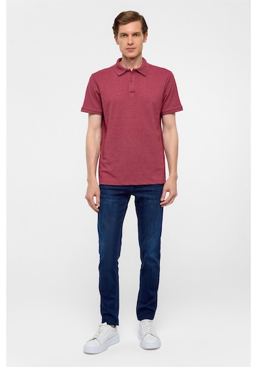 Koyu Bordo Regular Armürlü Polo Yaka Tişört-37210 Koyu Bordo