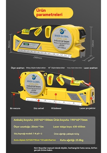 Jian Fan Lazer Seviyesiok Fonksiyonlu Kızılöt Sişerit Metre 25