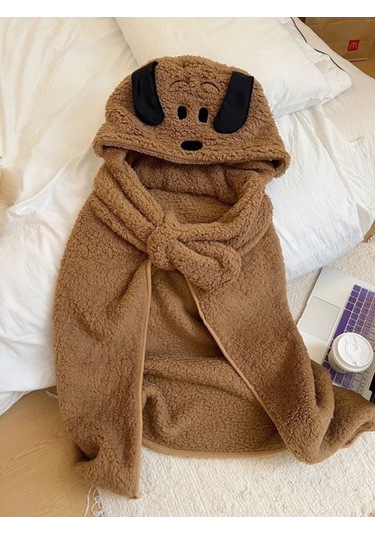 Flybuy Yeni Siesta Sıcak Şirin Öğrenci Ofis Moda Kore Kış Karikatür Kapüşonlu Battaniye Kt Beyaz