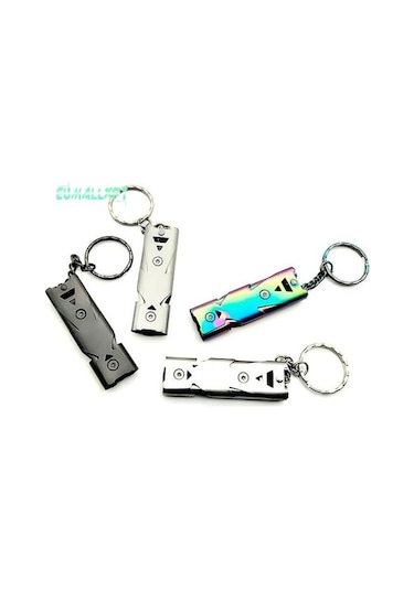 Siyah Taşınabilir Paslanmaz Çelik Çift Borulu Mini - Yüksek Desibel Hayatta Kalma Anahtarlık Düdüğü Siyah