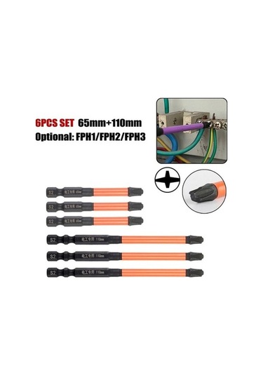 Flybuy 6 Adet Tornavida Ucu, Fph1-fph3, Siyah-mavi-mor-turuncu, Elektrikçiler İçin