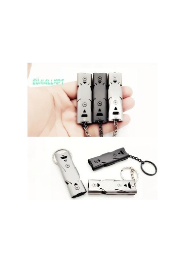 Siyah Taşınabilir Paslanmaz Çelik Çift Borulu Mini - Yüksek Desibel Hayatta Kalma Anahtarlık Düdüğü Siyah