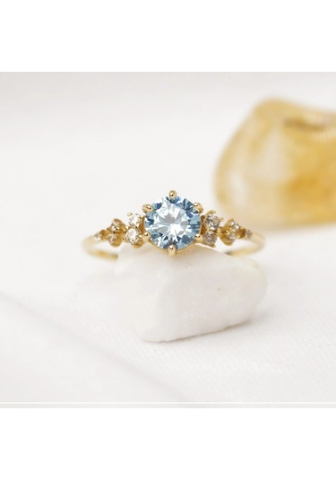 14 Ayar Altın Minimal Akuamarin Yüzük Altın