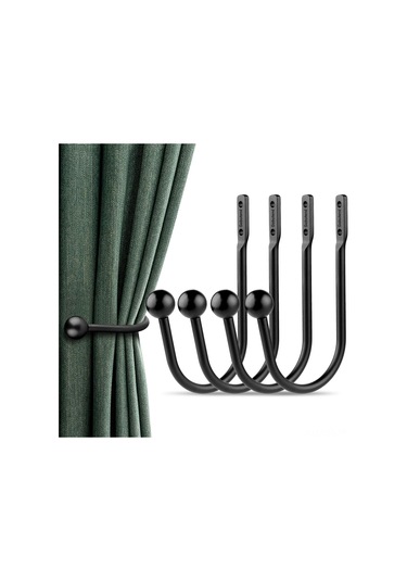 Hfambition Mat Siyah Alüminyum Pencere Perde Braketleri 4'lü Set - Dayanıklı, Yük Taşıma, Kaydırıcı Korumalı Ev Dekorasyon Aksesuarı