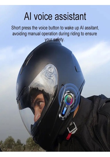 Q008 Lcd Fm Radio Eq Ses Ipx6 Su Geçirmez Rgb Işıklı Bluetooth Motosiklet Kask Kulaklığı