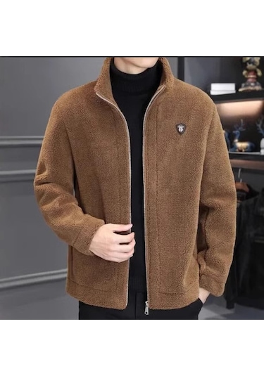 Erkek Kışlık Polar Astarlı Ceket, Sonbahar Ve Kış Kalınlaştırılmış Sıcak Günlük Giyim, Erkek Dış Giyim Siyah