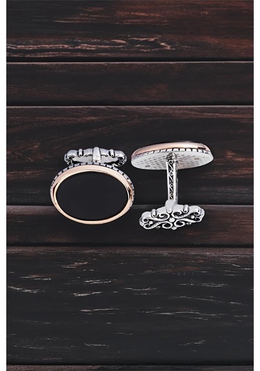 ​​​​​​​Gümüş Onix Taşlı Oval Kol Düğmesi