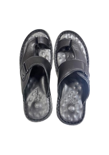 Pierre Cardin Parmak Arası Puflu Taban Hakiki Deri Erkek Terlik Siyah
