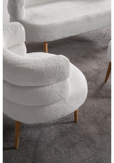 Barel Özel Tasarım Çay Seti Koltuk Takımı,berjer Ve Puf Ofis Balkon Cafe Bahçe Salon Mobilyası 4 Lü Takım Beyaz Beyaz