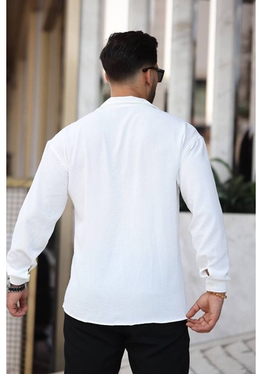 Tex Republic Erkek Beyaz Rahat Kesim Dokulu Oversize Salaş Aerobin Gömlek Beyaz