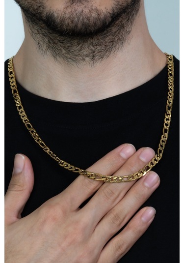 Altın Kaplama Figaro Çelik Zincir Unisex Kolye 55Cm 6Mm Ack06Sr Altın