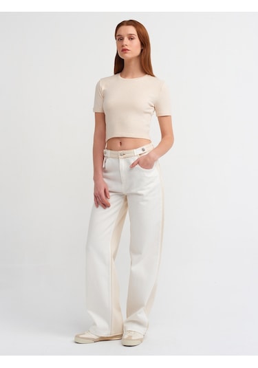 Dilvin Crop T-shirt Bej Melanj